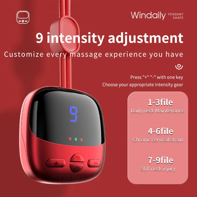 2025 Mini Portable Hanging Neck Massager with Heat Electric EMS TENS Pulse Hot Compress Smart Cervical Spine Massager Shoulder